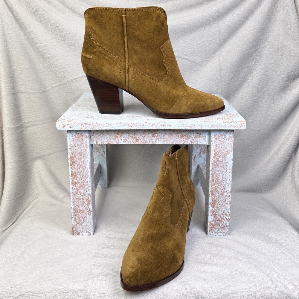Frye Renee Seam Short Boots Womens 9.5 Brown Pointed Toe Block Heel 3472063